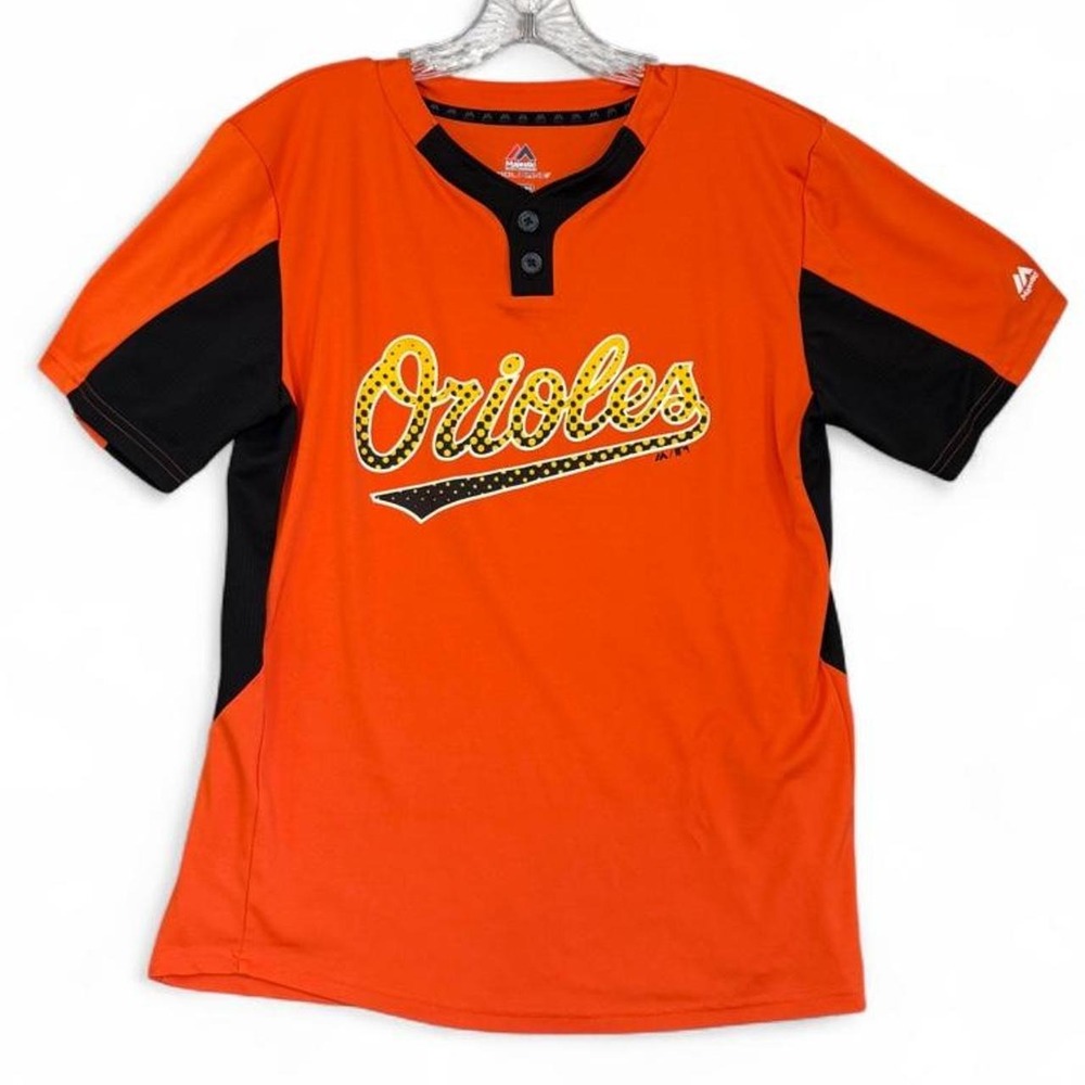 Baltimore Orioles Majestic Cool Base Shirt Youth XL Orange Black 2-Button Henley